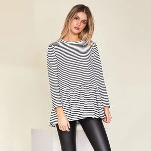 Ginger G Classic Black & White Striped Peplum 3/4 Sleeves Top Women’s Sz Medium